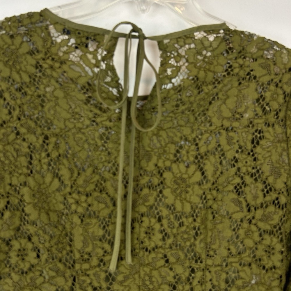 J Crew Lace Top Womens 2 Petite Long Sleeve Shirt Olive Green Sheer Sleeve - Picture 4 of 12